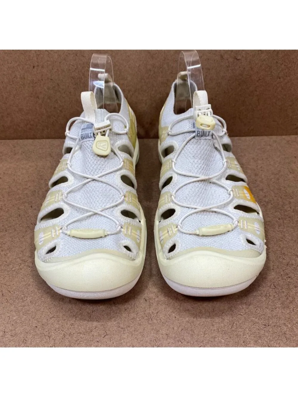 Keen Evofit One Hiking Sandals White & Yellow Mens Size 10 Flexible Knit Uppers